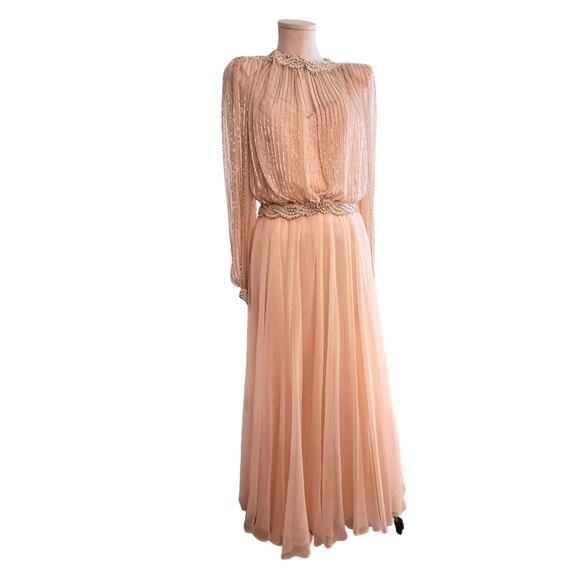 Vintage Victoria Royal Ltd Pink Chiffon Beaded Jacket Princess Prom Dress Size 8 - Picture 7 of 15